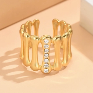 French vintage style gold plated wide open ring with geometric crystal setting