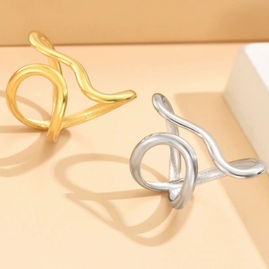 Minimalistische Roestvrijstalen Open Ring Voor Dames Onregelmatige Lijnen Golf Geometrische Stapelbare Ring Mode Sieraden