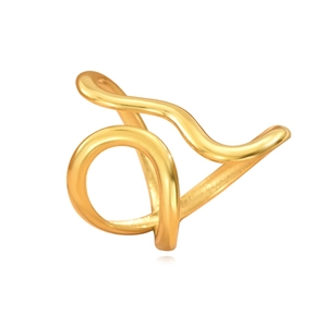 Minimalistische gouden roestvrijstalen open ring met onregelmatige vloeiende 3D-vorm