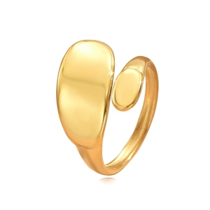 Anillo ajustable de acero inoxidable dorado con dos placas ovales asimétricas