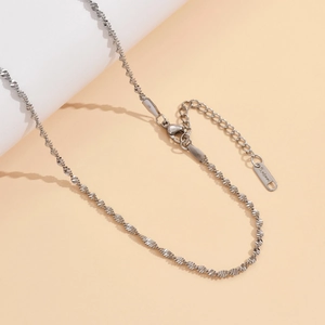 Collana a catena a corda ritorta in acciaio inossidabile argento con chiusura a moschettone