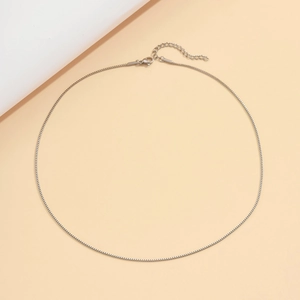 Collier chaîne boîte en acier inoxydable argenté poli avec fermoir et extension
