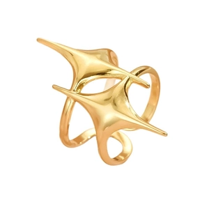 Bague ouverte étoile irrégulière en acier inoxydable plaqué or 18 carats au design moderne