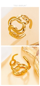 Detailed views of gold plated hollow chain link ring with adjustable open band design