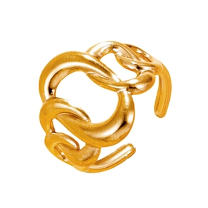Minimalist 18K gold-plated stainless steel hollow chain ring with adjustable open design