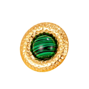 Vintage δαχτυλίδι από ανοξείδωτο ατσάλι 18K με στρογγυλή πέτρα μαλαχίτη