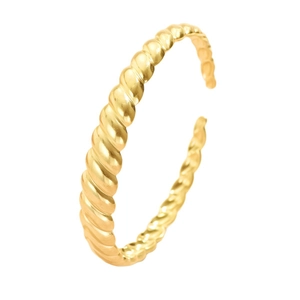 Polished 18K gold plated stainless steel twisted croissant cuff bracelet for women