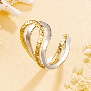 Irregular wavy multi-layer ring with gold embossed texture and silver mirror finish