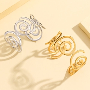Brazalete de Espiral Hueco Vintage de Acero Inoxidable Abierto para Mujer Chapado en Oro Plata Joyería Geométrica