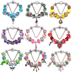 Bracciale Fai da Te Charm da Donna in Lega Strass Perline di Vetro Ciondoli a Cuore Farfalla Catena a Serpente Gioielli Moda