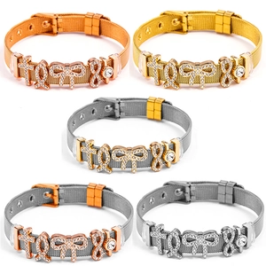 Bracciale a Maglia in Acciaio Inossidabile Regolabile per Donna Oro Argento Strass Fiocco Infinito Croce Cuore Ciondoli San Valentino Gioielli Regalo