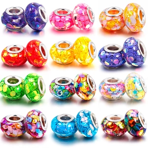 Resin Metal Large Hole Beads Colorful Sequin Charms For Bracelet DIY Jewelry Making Heart Star Moon Pattern Craft Beads