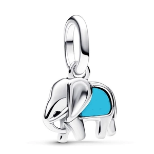 Silberner Elefant-Anhänger mit blauer Emaille für DIY-Halsketten und Armbänder