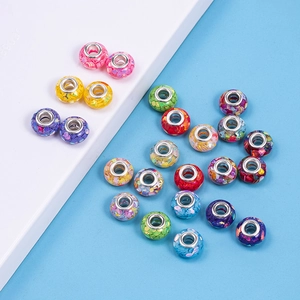 Colorful resin large hole beads with silver core for DIY jewelry and snake chain bracelet