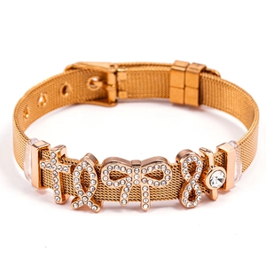 Adjustable 10mm gold mesh bracelet with sparkling cross and infinity charms for women