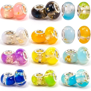 DIY Colorful Resin Large Hole Beads With Metal Core Gold Foil Charms For Pandora Style Bracelet Necklace Jewelry Making