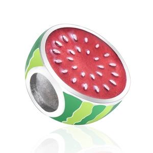 Watermelon charm bead with red enamel and green stripes for DIY charm bracelets