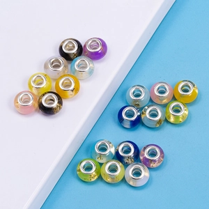 Resin large hole charms with gold leaf foil inlay for DIY jewelry making bracelets