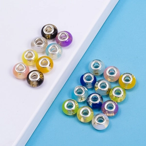 Colorful resin big hole beads with gold foil and metal core for DIY charm bracelets