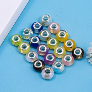 Colorful resin large hole beads for DIY bracelets with gold foil and metal core rings