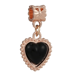 Colgante de corazón en oro rosa con piedra negra y ojal de mariposa para joyería