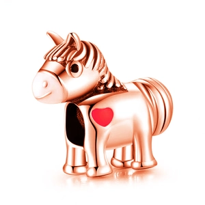 Rose gold horse charm with red heart detail for beaded bracelets and necklaces