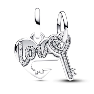 Ciondolo cuore lucchetto e chiave in argento con zirconi per braccialetti fai-da-te