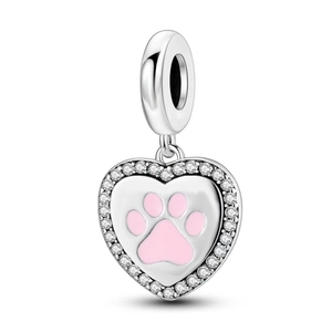 Silberner Herzanhänger mit rosa Pfotenabdruck und Zirkonia-Verzierungen für Armband