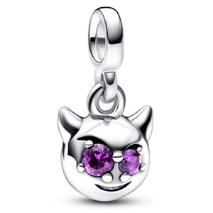 Silver devil charm with purple gemstone eyes for bracelets and necklaces