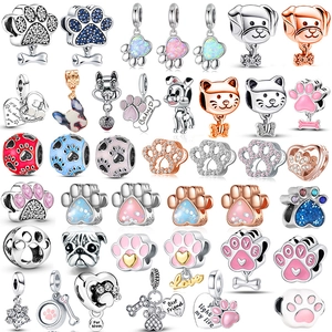 S925 Sterling Silver DIY Charm Bead Animal Paw Heart Bone Design Enamel Zirconia For Bracelet Necklace Jewelry Making