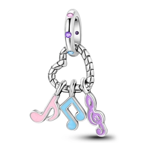Zinc alloy heart-shaped pendant with enamel musical notes and sparkling pink zircons