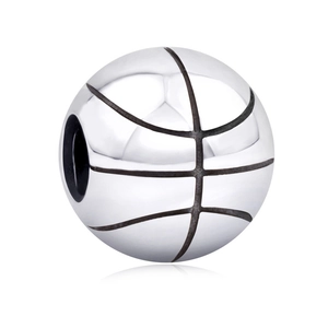 Perle de basket-ball en argent poli avec détails noirs pour bracelets à breloques