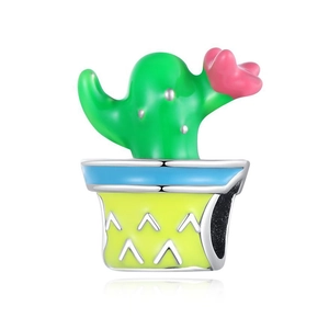 DIY colorful cactus charm pendant in silver with vibrant enamel for beaded bracelets