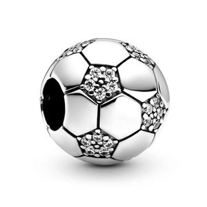 Charme perle ballon de foot en argent sterling S925 avec pavé d'oxydes de zirconium