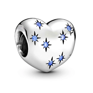 Silver heart charm featuring blue starburst crystals for a sparkling star-themed bracelet