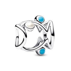 Ocean blue S925 silver charm with hollow fish design and light blue enamel details