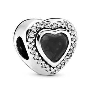 Charm de corazón de plata con gema negra y pavé de circonitas para pulseras mujer