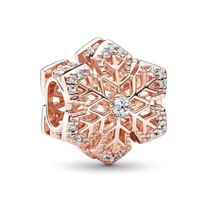Roségoldener Schneeflocken-Charm mit funkelnden Zirkonia-Steinen für Armbänder