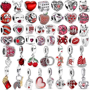 Breloques en Émail en Alliage Mode pour la Fabrication de Bracelets Pendentifs Cœur Rouge Fraise Animal Perles DIY d'Huile Accessoires Bijoux Femme