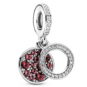 Pendentif en argent à double anneau avec cristaux rouge foncé et zircons blancs