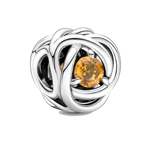 Braided silver charm with faceted orange gemstone inlay for women's jewelry bracelets