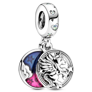 Silver Pegasus charm with blue enamel star pendant and sparkling colored zircons