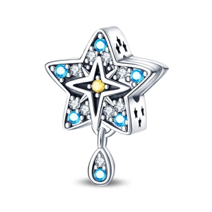 Silberner Sternanhänger mit blauen Zirkonia und Tropfen für DIY-Armbänder