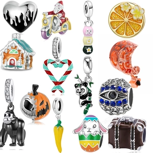 Exquisite Metal Enamel DIY Charm Beads For Bracelets Christmas Santa Gingerbread House Panda Evil Eye Rhinestone Pendant Jewelry