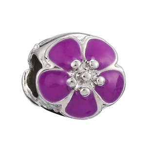 DIY bead charm featuring a purple enamel flower design for jewelry bracelets