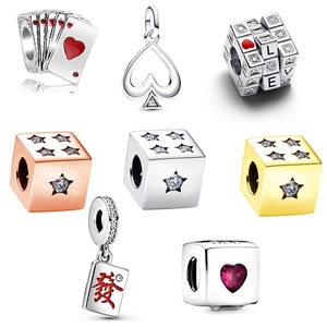 Metal Rhinestone Poker Card Spades Hearts Pendant Charm Beads For DIY Bracelet Necklace Jewelry Making Accessories For Women