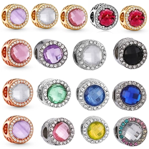 Alloy Rhinestone Crystal Large Hole Charm Bead Hollow Heart Round Pendant For DIY Bracelet Necklace Making Women Jewelry