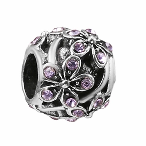 Perle de fleur en argent avec cristaux roses et motif floral creux pour bijoux DIY