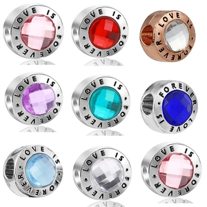 Romantic Metal Large Hole Charm Bead With Rhinestone Forever Love Engraved For DIY Snake Chain Bracelet Necklace Jewelry Accessories
