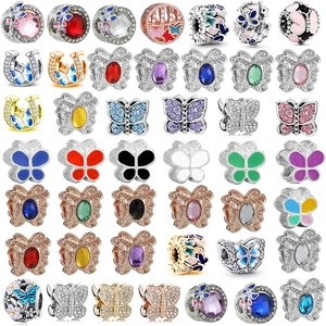 Legierung Schmetterling Charm Anhänger Bunte Emaille Strass Eingelegte Perle Für Armband Halskette DIY Schmuck Zubehör Für Damen
